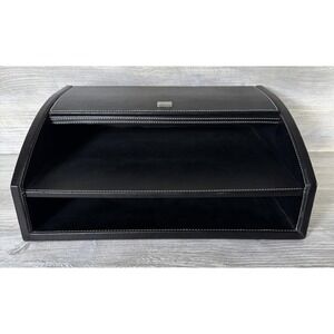 Vtg Faux Leather Desk Box W/ Lid Organizer Writers Box Office MCM 13.5" x 10.5"